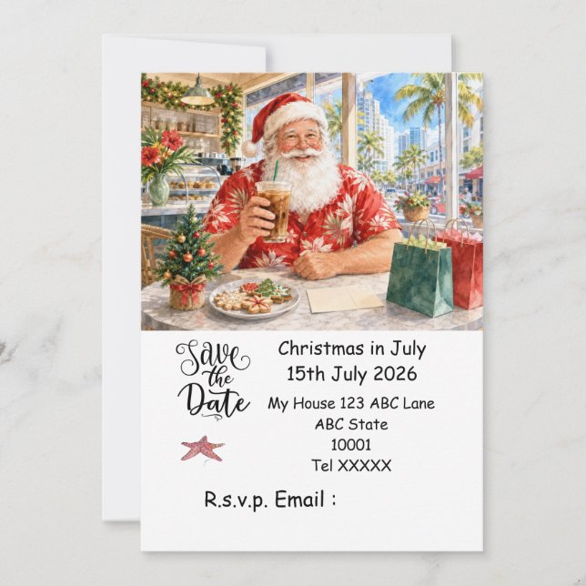 Convite Natal em Julho com PAPAI NOEL Salve a data (Frente)
