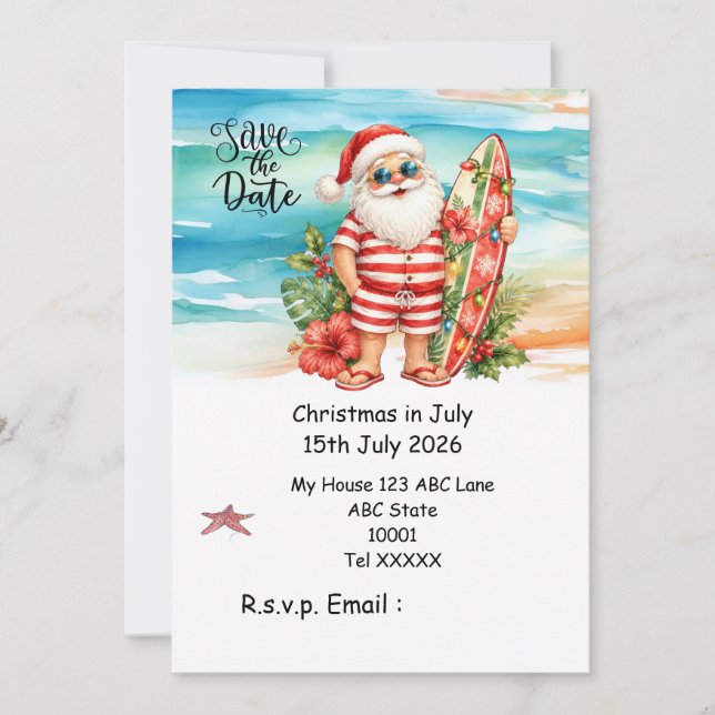 Convite Natal em Julho com PAPAI NOEL Salve a data (Frente)