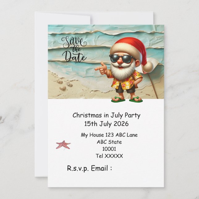 Convite Natal em Julho com PAPAI NOEL Salve a data (Frente)
