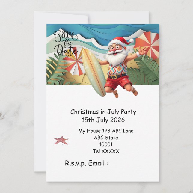 Convite Natal em julho com PAPAI NOEL Salve a data (Frente)