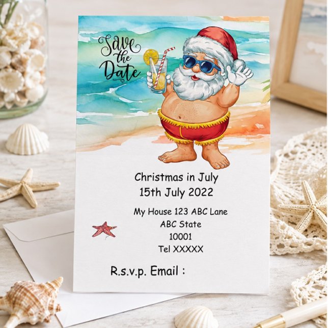 Convite Natal em julho com PAPAI NOEL Salve a data (Criador carregado)