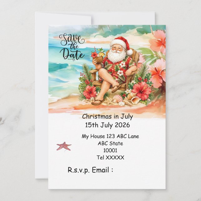 Convite Natal em julho com PAPAI NOEL Salve a data (Frente)