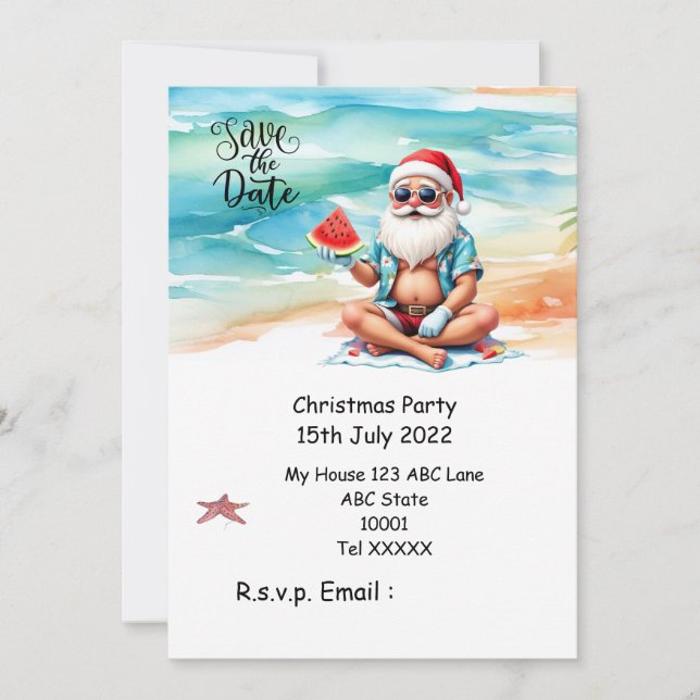 Convite Natal em julho com PAPAI NOEL Salve a data (Frente)