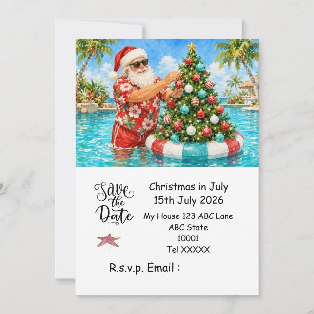 Convite Natal em Julho com PAPAI NOEL Salve a data (Frente)
