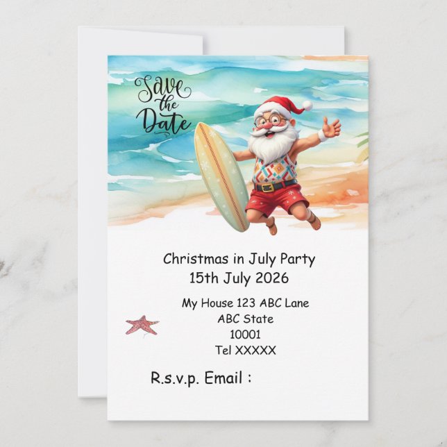Convite Natal em julho com PAPAI NOEL Salve a data (Frente)