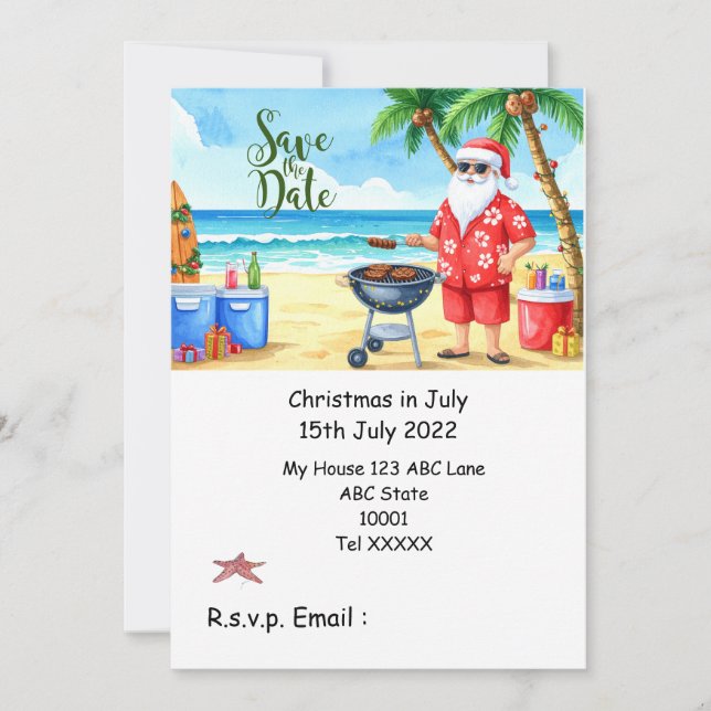 Convite Natal em julho com PAPAI NOEL Salve a data  (Frente)