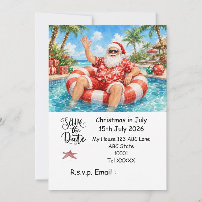 Convite Natal em Julho com PAPAI NOEL Salve a data (Frente)