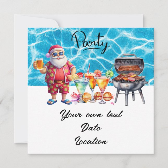 Convite Natal em julho com Papais noeis no feriado de prai (Frente)