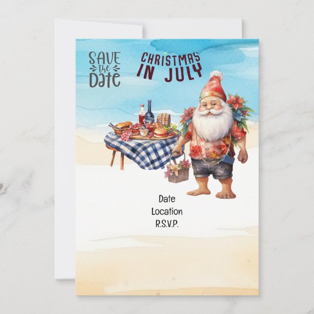 Convite Natal em julho com SANTA CLAUS Beachy (Frente)