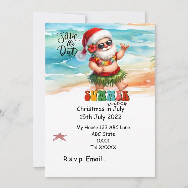 Convite Natal em julho com SANTA CLAUS Salve a data (Frente)