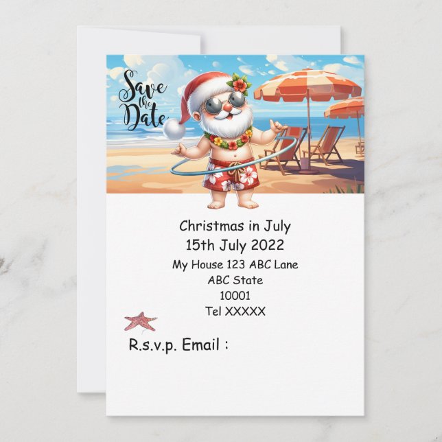 Convite Natal em julho com SANTA CLAUS Salve a data (Frente)