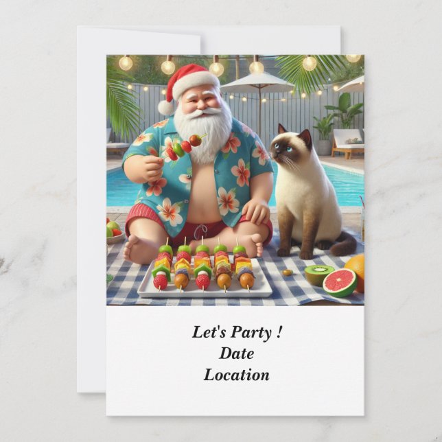 Convite Natal em julho Festa de Piscina com Papai Noel (Frente)