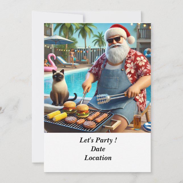 Convite Natal em julho Festa de Piscina com Papai Noel (Frente)