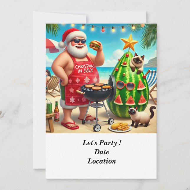 Convite Natal em julho Festa de Piscina com Papai Noel (Frente)