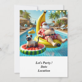 Convite Natal em julho Festa de Piscina com Papai Noel