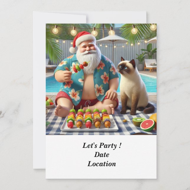 Convite Natal em julho Festa de Piscina com Papai Noel (Frente)