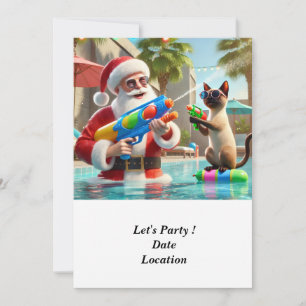 Convite Natal em julho Festa de Piscina com Papai Noel Inv