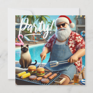 Convite Natal em julho Festa de Piscina com Papai Noel Inv