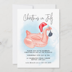 Convite Natal Em Julho, Festa De Piscina Flamingo De Verã