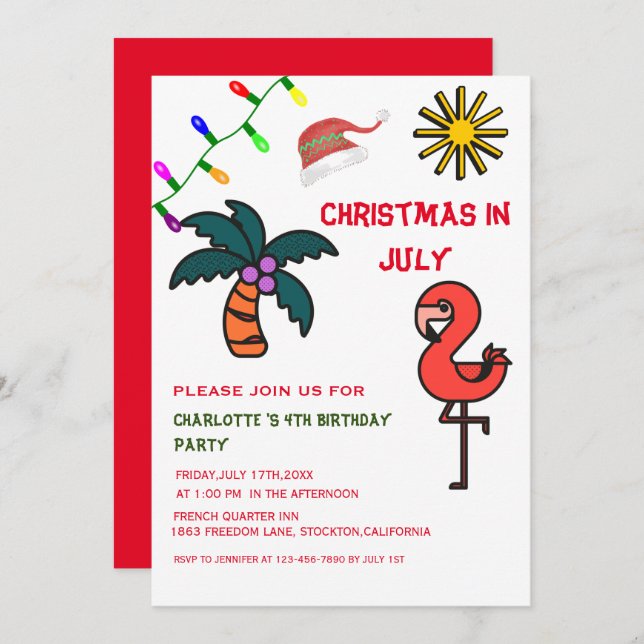 Convite Natal Em Julho Festa De Verão Flamingo Aniversário (Frente/Verso)
