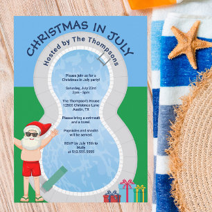 Convite Natal em Julho Papai Noel Festa de Piscina de Verã