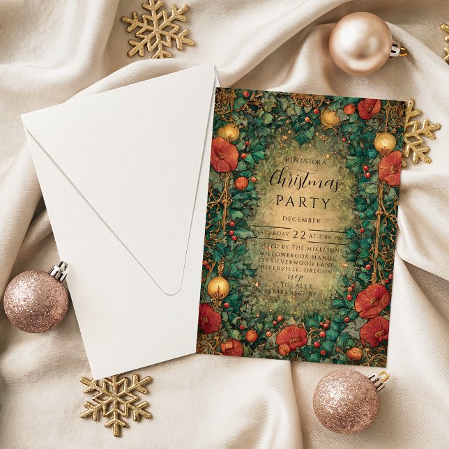 Convite Natal em Ouro Vintage Amaryllis (Criador carregado)