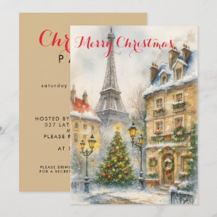 Convite Natal em Paris Torre Eiffel Inverno Personalizado