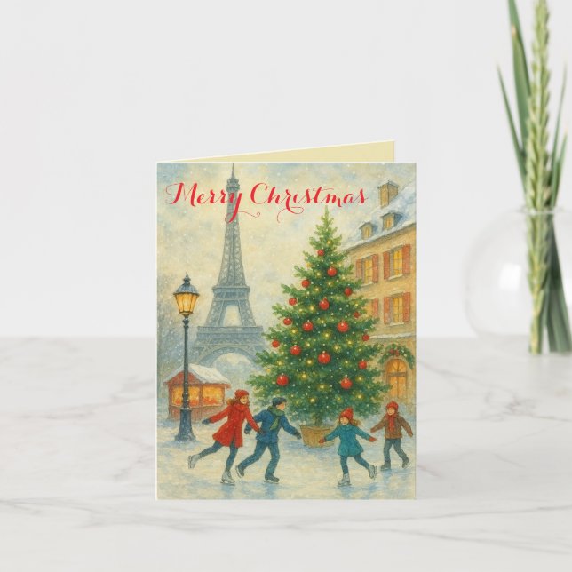 Convite Natal em Paris Torre Eiffel Inverno Personalizado (Frente)