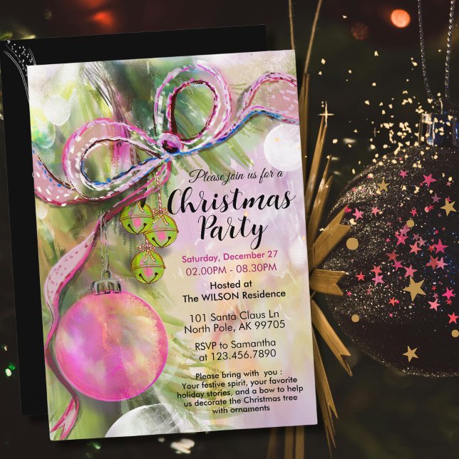 Convite Natal em tons de Rosa Suave e Verde Sage em Aquare (Chic Soft Pink & Sage Green Watercolor Christmas Invitation)