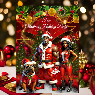 Convite Natal Étnico Divertido Férias Casal Cachorro Verme