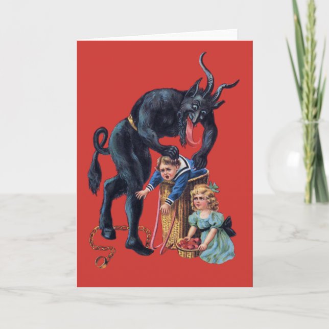 Convite Natal feio Krampus antigo vermelho (Frente)