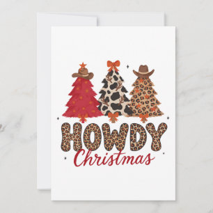 Convite Natal Feliz Árvores Peludas Chapéus de Cowboy Leop