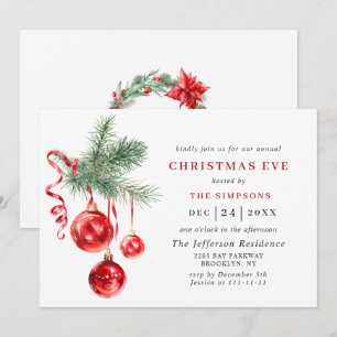 Convite NATAL Feriado de Ornamento de Aquarelas EVE