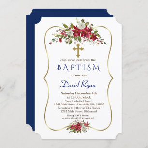 Convite Natal Feriado, Poinsettia Branca Vermelha Batismo