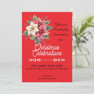 Convite Natal Festivo Poinsettia Rosa Branco