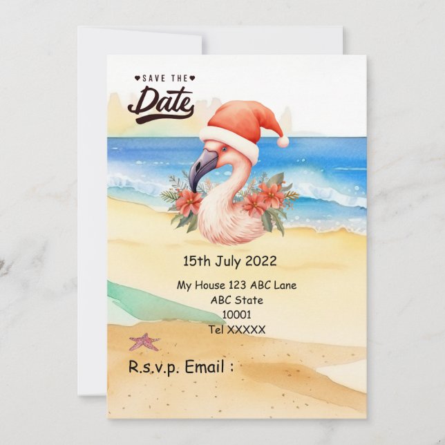 Convite Natal Flamingo Santa Claus em julho (Frente)