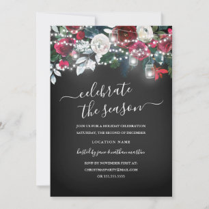 Convite Natal Floral Bordô Quadro Negro Rústico