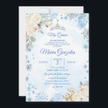 Convite Natal Floral e Silver Floco de Neve Quinceanera<br><div class="desc">Natal Floral e Silver Floco de Neve Quinceanera Convite</div>