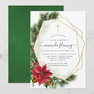 Convite Natal Floral Geométrico Batismo ou Batizado
