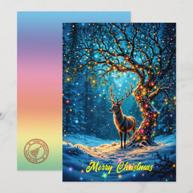 Convite Natal floresta festivo de inverno adorável veado (Frente/Verso)