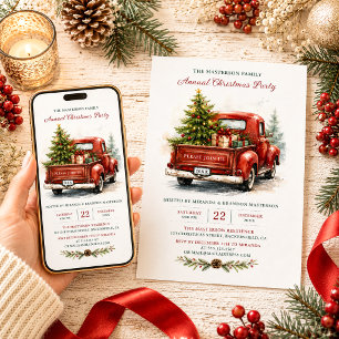 Convite Natal Fofo Caminhão Vermelho Antigo País Rústico