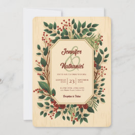 Convite Natal Folhagem Rústica Madeira Casamento Festivo