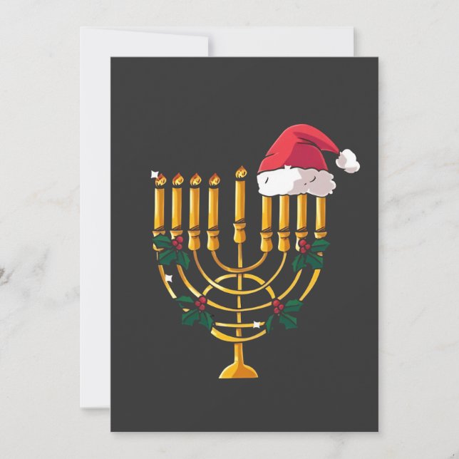 Convite Natal Hanukkah Judaico Papai Noel Menorá (Frente)