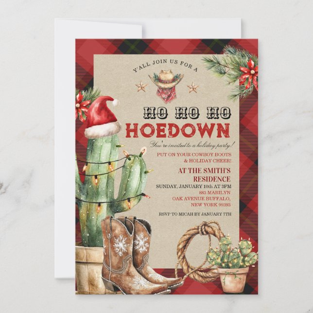 Convite Natal Holiday Hoedown Cowboy Ocidental (Frente)