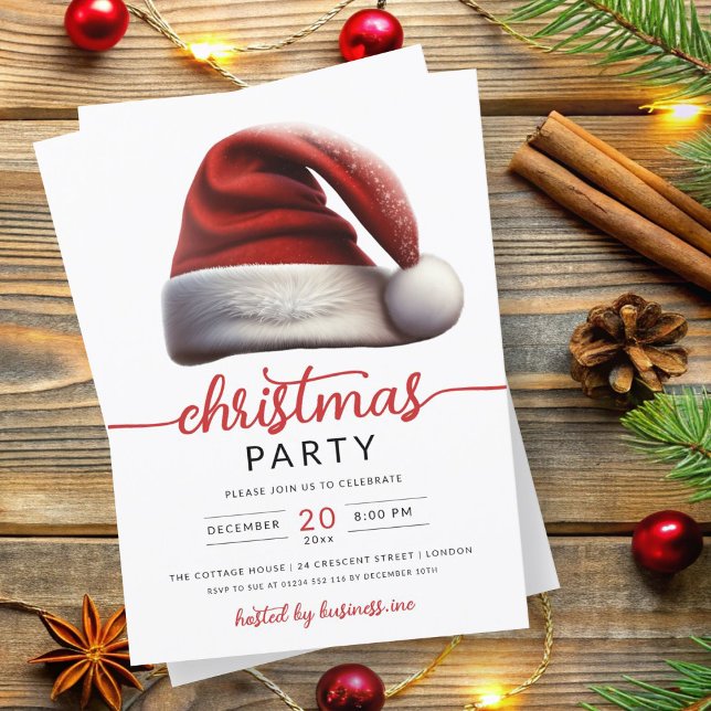 Convite Natal Holiday Papai noel Hat Company Xmas (Christmas Holiday Santa's Hat Company Xmas Invitation)