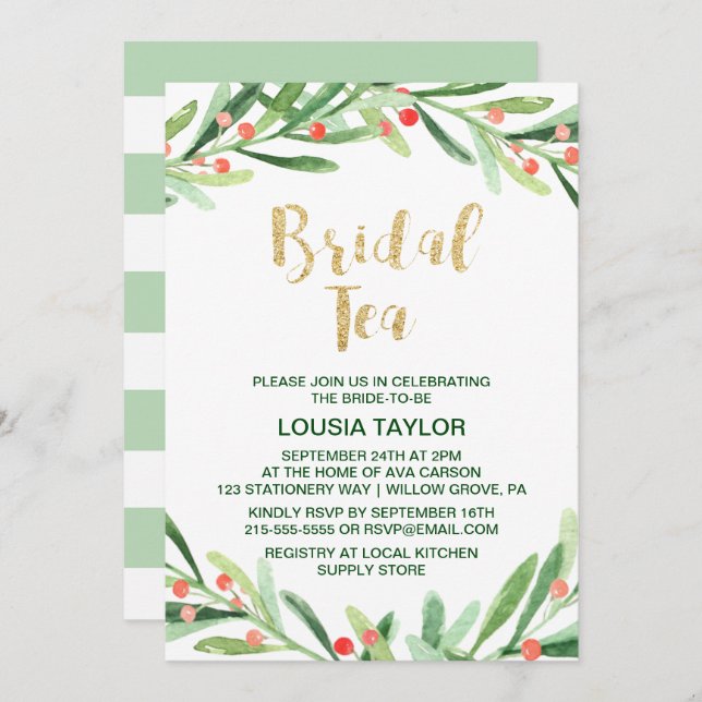 Convite Natal Holly Wreath Bridal Tea (Frente/Verso)