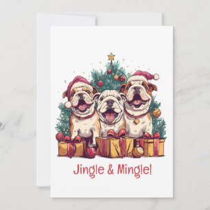 Convite Natal Inglês Buldogue Santa Hats
