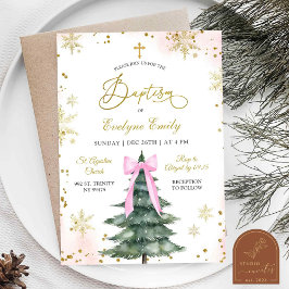 Convite Natal Menina Rosa Dia de Batismo Inverno Nevado 