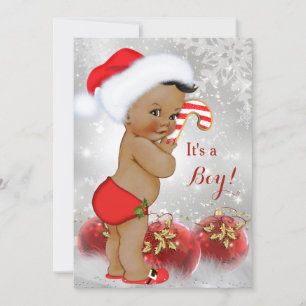 Convite Natal Menino Chuveiro Bebê Dourado Vermelho Branco