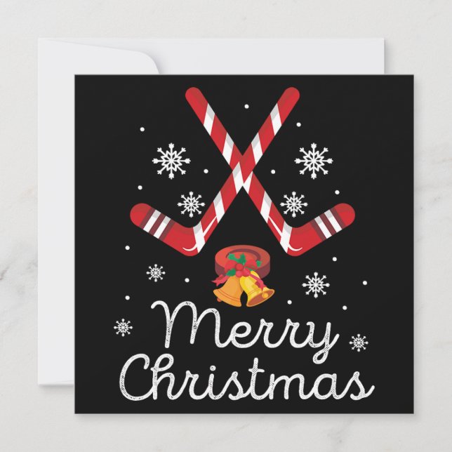Convite Natal Merry Xmas Candy Cane Hockey Gift (Frente)